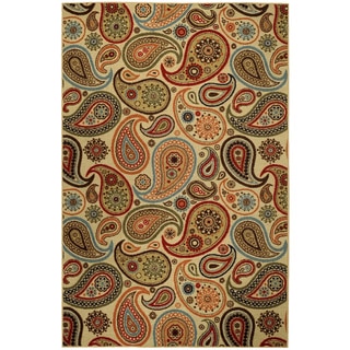 Rubber Back Ivory Paisley Floral Non-Skid Area Rug 5' x 6'6"