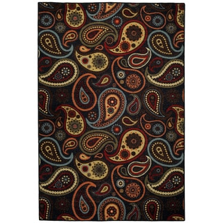 Rubber Back Black Charcoal Paisley Floral Non-Skid Area Rug 3'3" x 5'