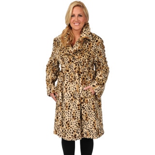 Excelled Double Breasted Animal Print Plus Women's Trench Coat