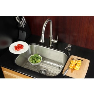 Undermount Stainless Steel 23-inch Single Bowl Kitchen Sink and Faucet Combo with Grid/ Strainer and Soap Dispenser