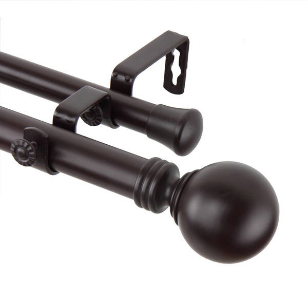 InStyleDesign Sphere Mocha Adjustable Double Curtain Rod with Finial Set