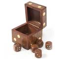 Hand Carved Wood Dice Box with Five Dice (India)