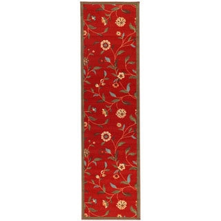 Ottomanson Floral Garden Design Non-skid Dark Red Runner Rug (1'8 x 4'11)