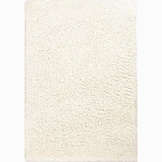 Hand-Made Ivory/ White Polyester Plush Pile Rug (4X6)