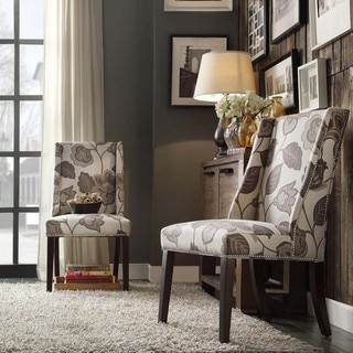 INSPIRE Q Geneva Grey Floral Wingback Hostess Chairs (Set of 2)
