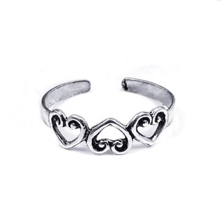 Handmade Triple Promise Open Heart .925 Silver Toe or Pinky Ring (Thailand)