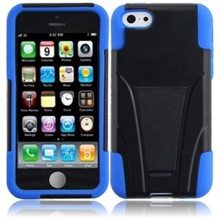INSTEN Black/ Blue T-stand Dual Layer Hybrid PC/ Soft Silicone Phone Case Cover with Stand for Apple iPho