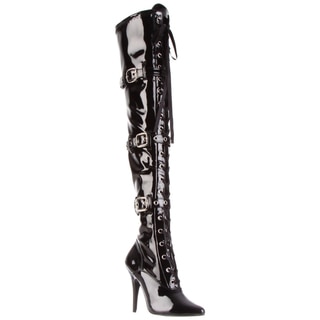 Pleaser Women's 'Seduce-3028' Black Lace-up Grommet Thigh-high Boots