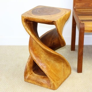 Hand-carved 12 x 23 Golden Oak Oiled Double Twist Stool (Thailand)