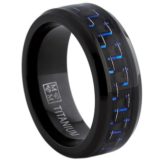 Oliveti Black Titanium Men's Black and Blue Carbon Fiber Comfort Fit Band (8mm)
