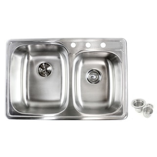33-inch 18-gauge Top-Mount/Drop-In Stainless Steel Double 60/40 Bowl Kitchen Sink