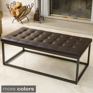 Babette Brown Leather and Steel Frame Ottoman by Christopher Knight Home
