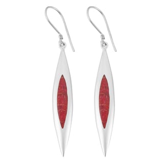 Sterling Silver Red Coral Long Dangle Earrings (Indonesia)