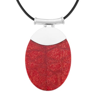 Sterling Silver Red Coral Oval Necklace (Indonesia)