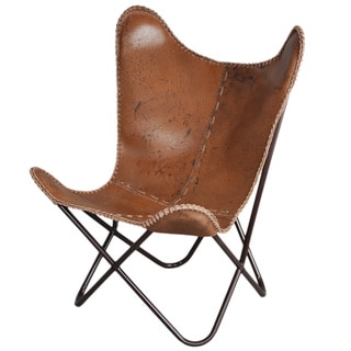 Anti-brown Leather Butterfly Chair