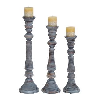Antiqued Wooden Candle Stands (Set of 3)