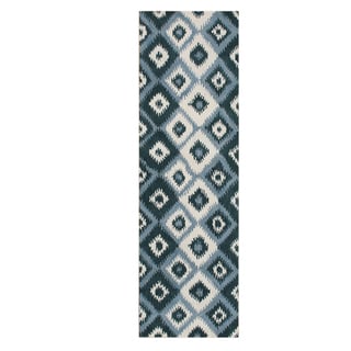 Alliyah Handmade Ikat Orion Blue New Zealand Blend Wool Runner Rug (3' x 10')
