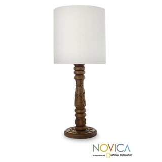 Handcrafted Mahogany Wood Natures Dream Table Lamp (Mexico)