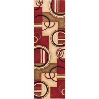 Arcs and Shapes Geometric Abstract Modern Circles and Boxes Red, Ivory, and Beige Runner Rug (2'3 x 7'3)