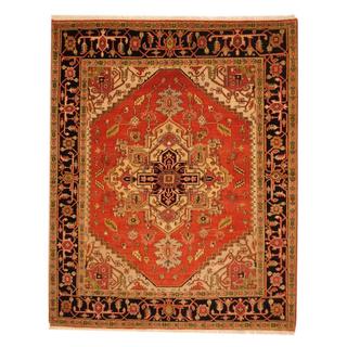 Herat Oriental Indo Hand-knotted Heriz Red/ Black Wool Rug (8' x 10')
