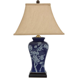 23-inch Cherry Blossoms Blue Porcelain Jar Lamp (China)