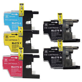Brother LC75, 2x Black 1x Cyan, Yellow, Magenta Compatible Ink Cartridge Set (Remanufactured) (Pack of 5)