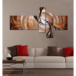 Brown Abstract Hand-painted 5-piece Painting