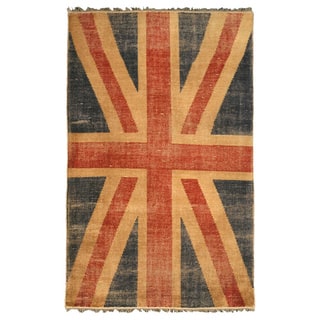 Hand-knotted Wool Red Casual Flag Union Jack British Flag Rug (5' x 8')