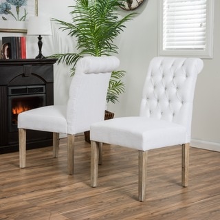 Dinah Roll Top White Fabric Dining Chair (Set of 2) by Christopher Knight Home