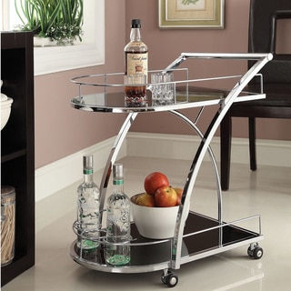 Chrome Metal with Black Tempered Glass Bar/ Wine/ Tea Serving Cart