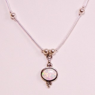 'Fiery Horizon' Sterling Silver White Opal Necklace (India)