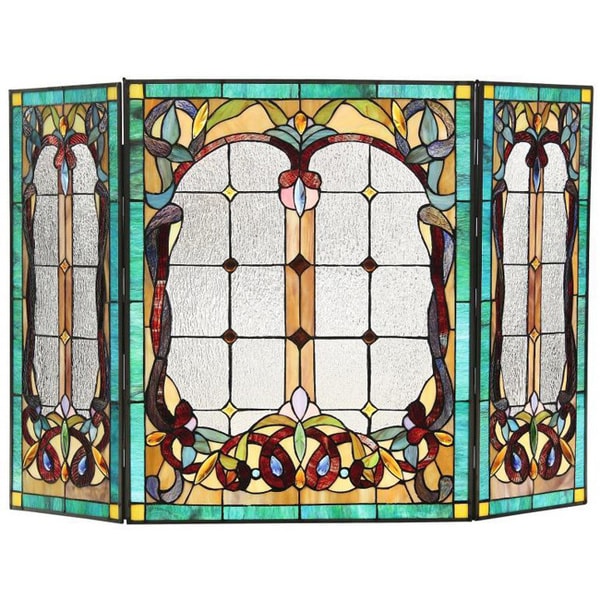 Tiffany-Style Victorian Design Fireplace Screen - N/A