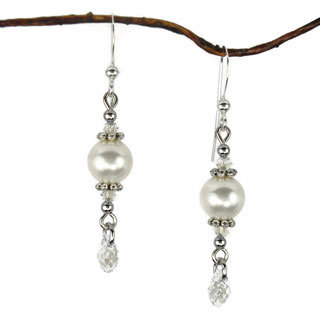 Jewelry by Dawn Round White Pearl Crystal Teardrop Earrings