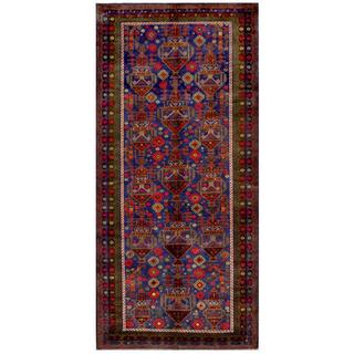 Herat Oriental Afghan Hand-knotted Tribal Balouchi Navy/ Olive Wool Rug (4'8 x 10'2)