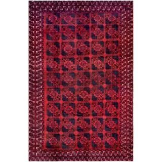 Herat Oriental Afghan Hand-knotted Tribal Balouchi Red/ Navy Wool Rug (7'5 x 11'4)