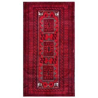 Herat Oriental Afghan Hand-knotted Tribal Balouchi Red/ Black Wool Rug (4'9 x 8'9)