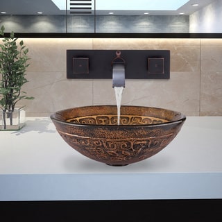 VIGO Golden Greek Glass Vessel Sink and Titus Antique Rubbed Bronze Wall Mount Faucet Set