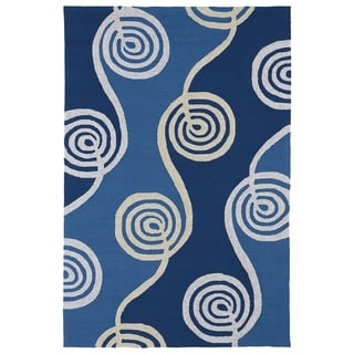 Indoor/ Outdoor Fiesta Waves Blue Rug (2' x 3')