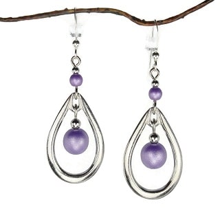 Jewelry by Dawn Rhodim-plated Open Teardrop Double Purple Bead Drop Earrings