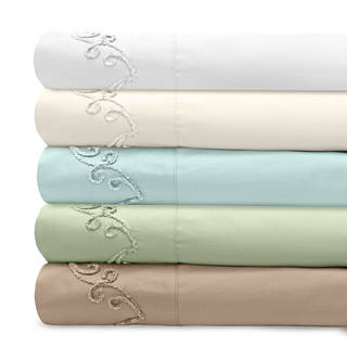 Grand Luxe 300 Thread Count Egyptian Cotton Deep Pocket Sheet Set with Chenille Embroidered Scroll D (As Is Item)