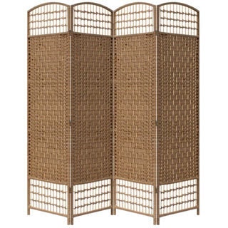 Hand-crafted 4-panel Brown Paper Straw Weave Screen