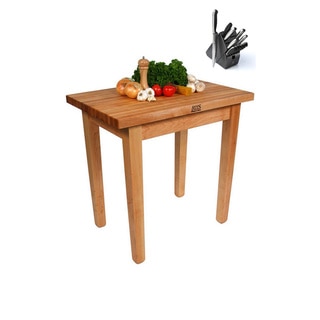 John Boos C01 Country Maple Butcher Block 36 x 24 x 35 Work Table and Henckels 13-piece Knife Block Set