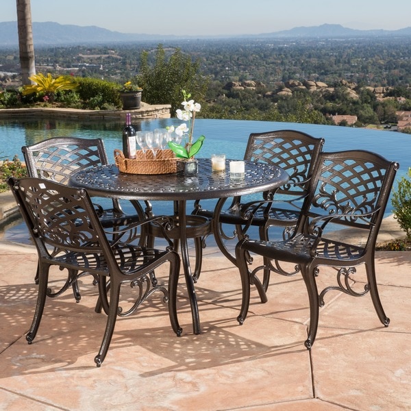 Outdoor Hallandale 5-piece Cast Aluminum Bronze Dining Set by Christopher Knight Home