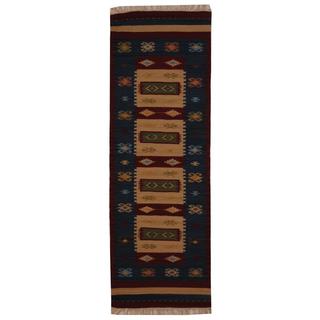 Herat Oriental Indo Hand-woven Turkish Kilim Ivory/ Red Wool Rug (2'6 x 8')
