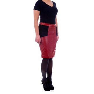 Excelled Women's Leather Skirt with Knit Inserts