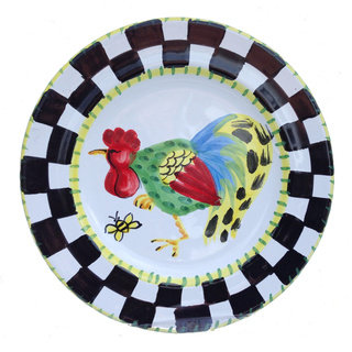 Handmade 'Proud Fools' Black/ White and Yellow Rooster Decorative Plate (Italy)
