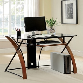 Furniture of America Sirga Modern Grey Tempered Glass Computer Desk