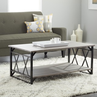 Reclaimed Style Grey Coffee Table with Double 'X' Frame - N/A