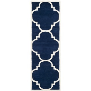 Safavieh Handmade Moroccan Chatham Dark Blue/ Ivory Wool Rug (2'3 x 15')
