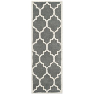Safavieh Handmade Moroccan Chatham Dark Grey/ Ivory Wool Rug (2'3 x 15')